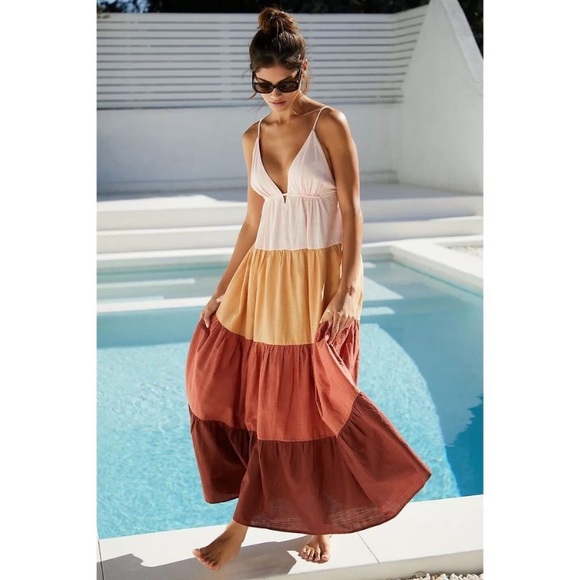 New By Anthropologie Colorblock Maxi Dress Size M - Picture 4 of 15